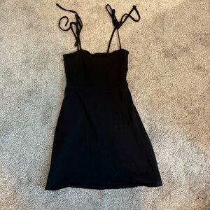 Classic Black Tie-Shoulder Mini Dress